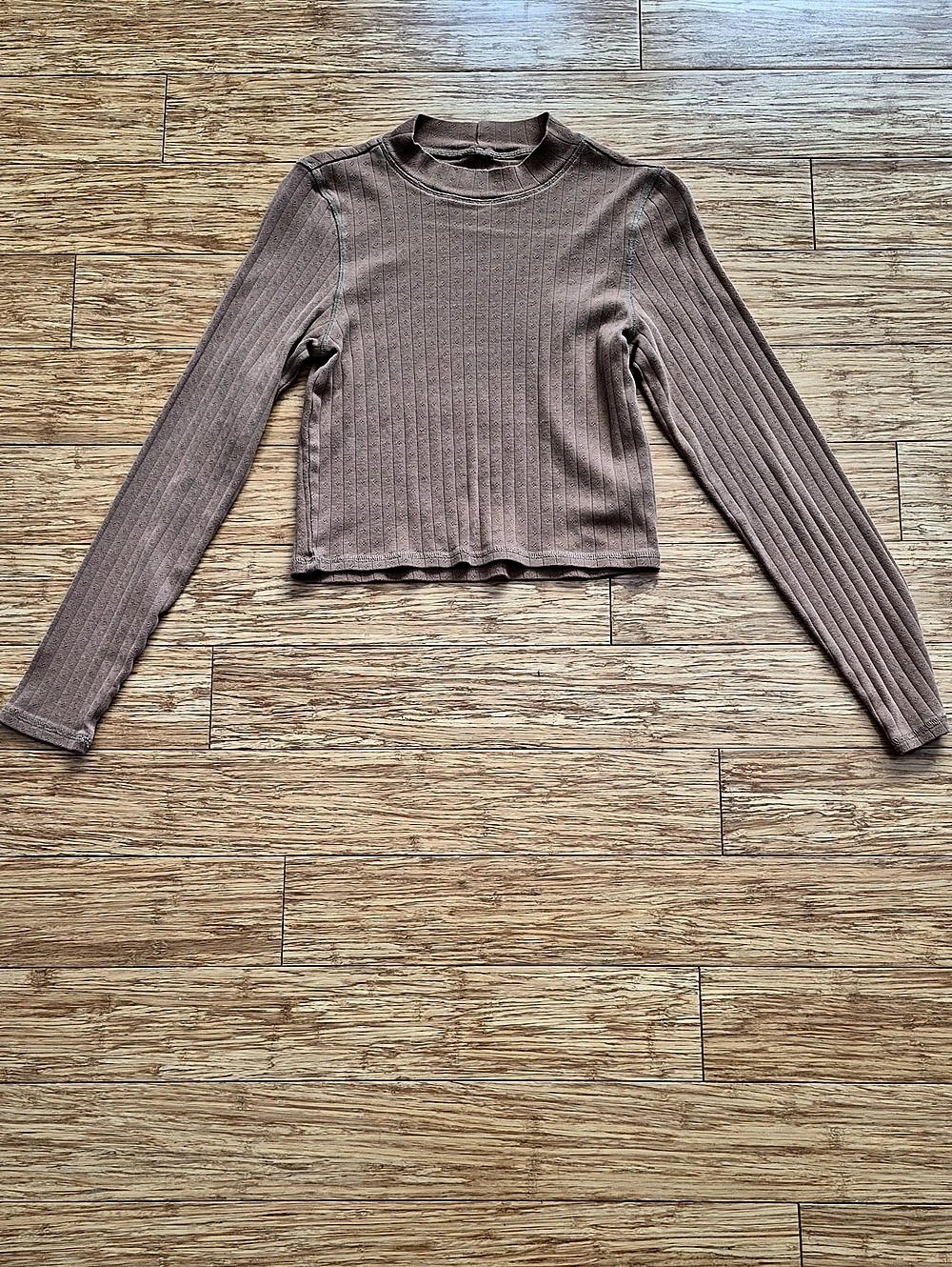American Eagle Pointelle Mock Neck Crop Top Brown Medium